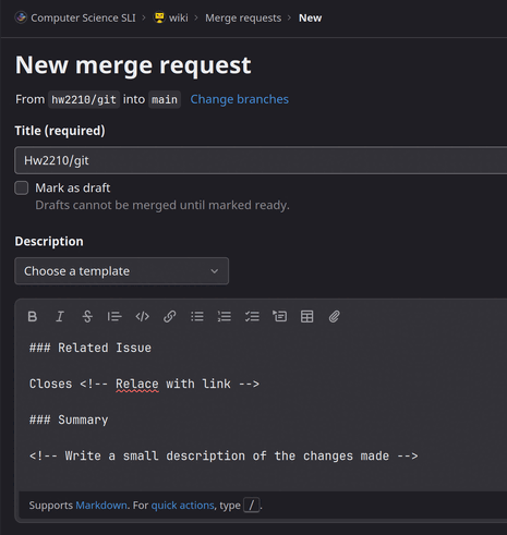 gif showing the dropdown to select the template to use above the description